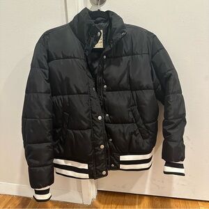Black Puffer Jacket with Stripe Detail
